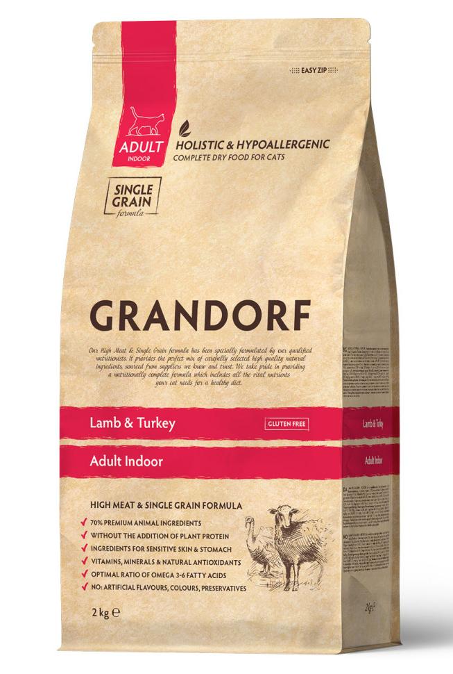 Низкозерновой корм Грандорф CAT Lamb & Turkey INDOOR для взрослых домашних кошек (Ягненок, индейка)